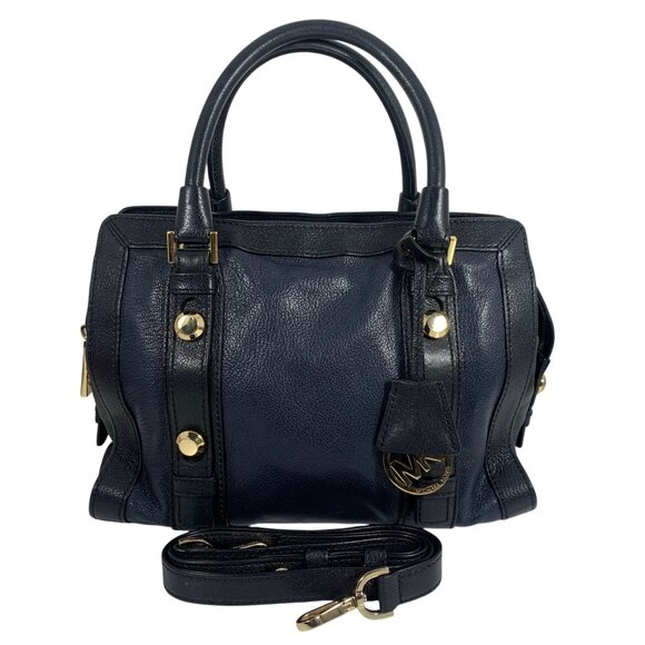 MICHAEL KORS Collins Stud Medium TwoTone Leather Satchel Shoulder Bag + Fob EUC - Picture 1 of 12